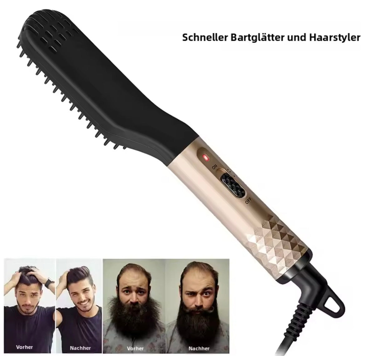 Elektrischer Bartglätter für Männer – Heizbürste mit 2 Temperaturstufen | Schnelles Styling & Glättung