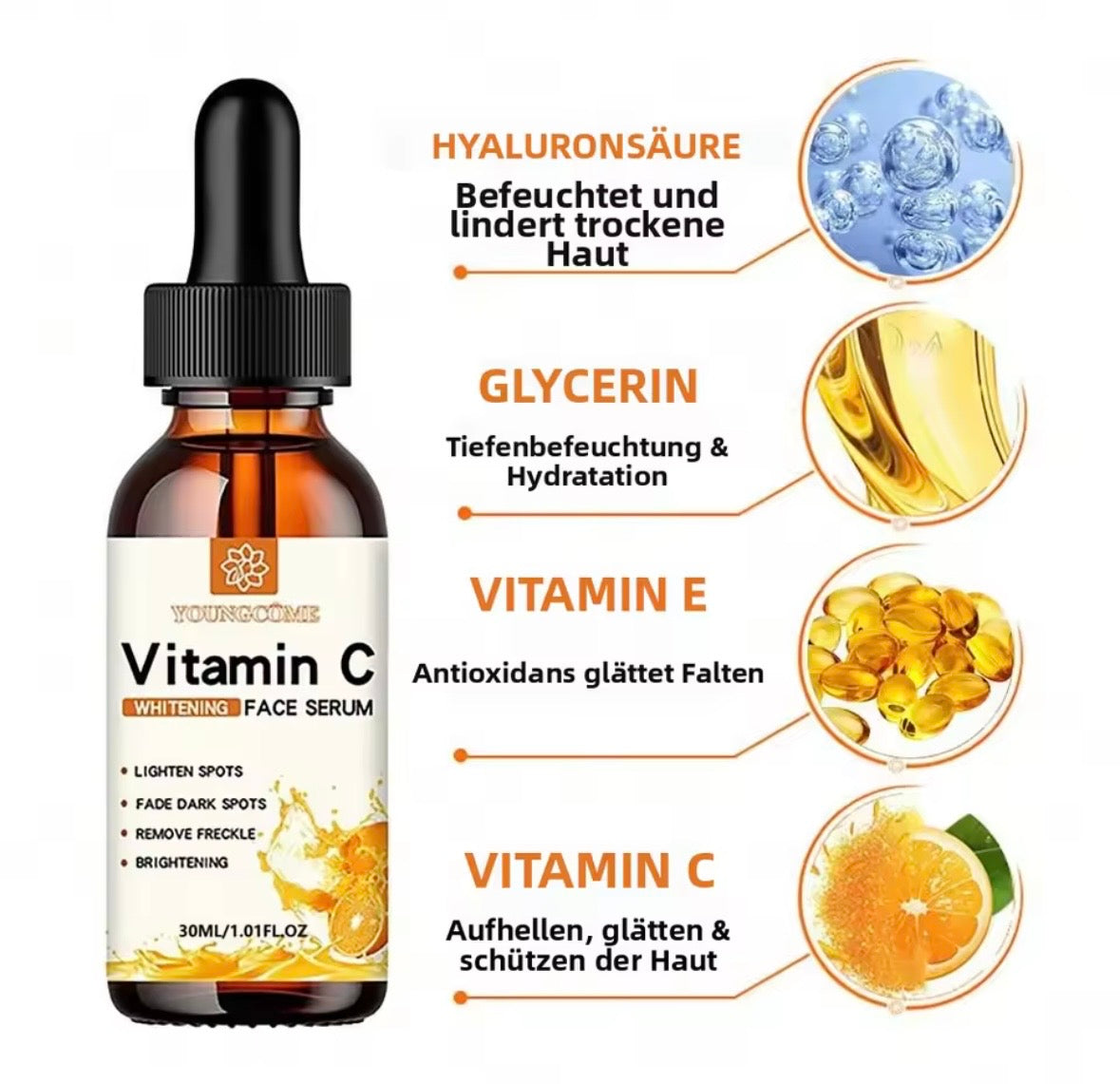 Vitamin C Facial Essence Hyaluronic Acid Dark Skin Brighten Serum Fade Fine Lines Moisturizing Repair Dull Serum Face Skin Care
